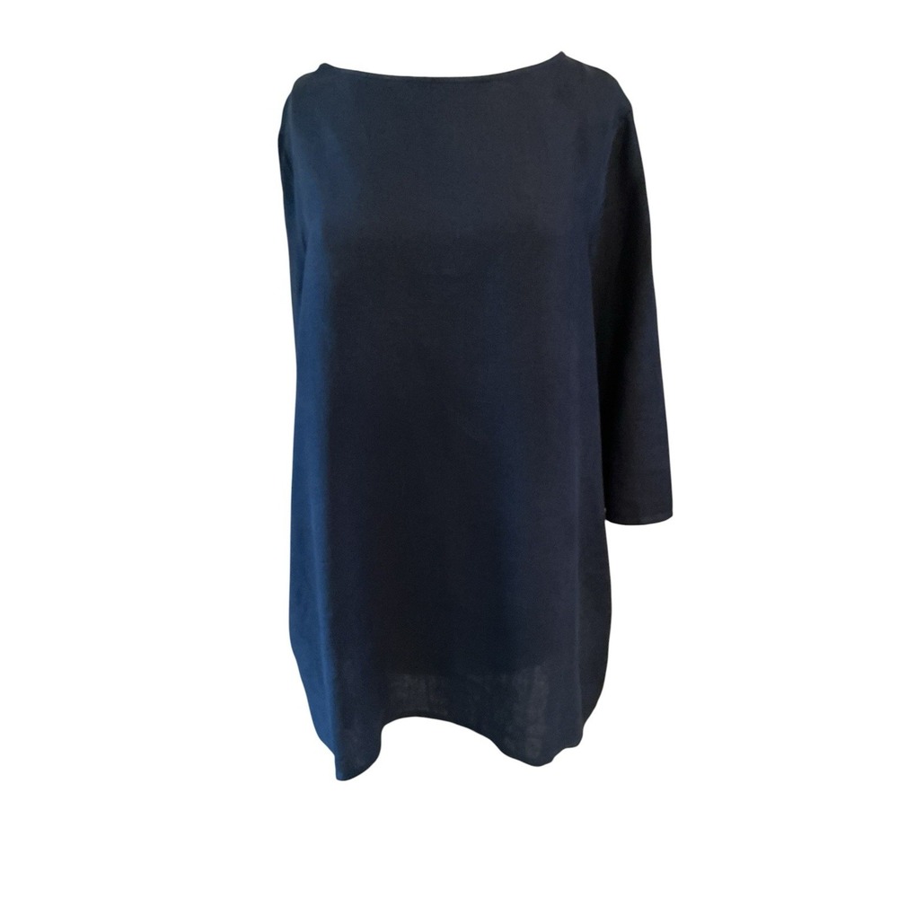 Bryan Walker 100% Linen Dress W/ Side Pockets 3/4 Sleeves Navy XL